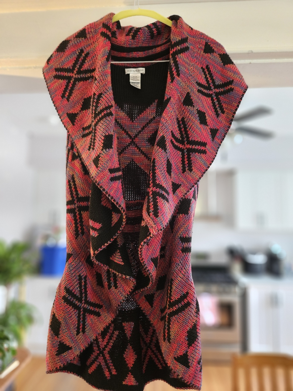 Hannah Pink & Black Open-Front Draped Sweater Vest